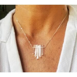 Natural Crystal Quartz Necklace – Silver Chain Pendant, Healing Stone